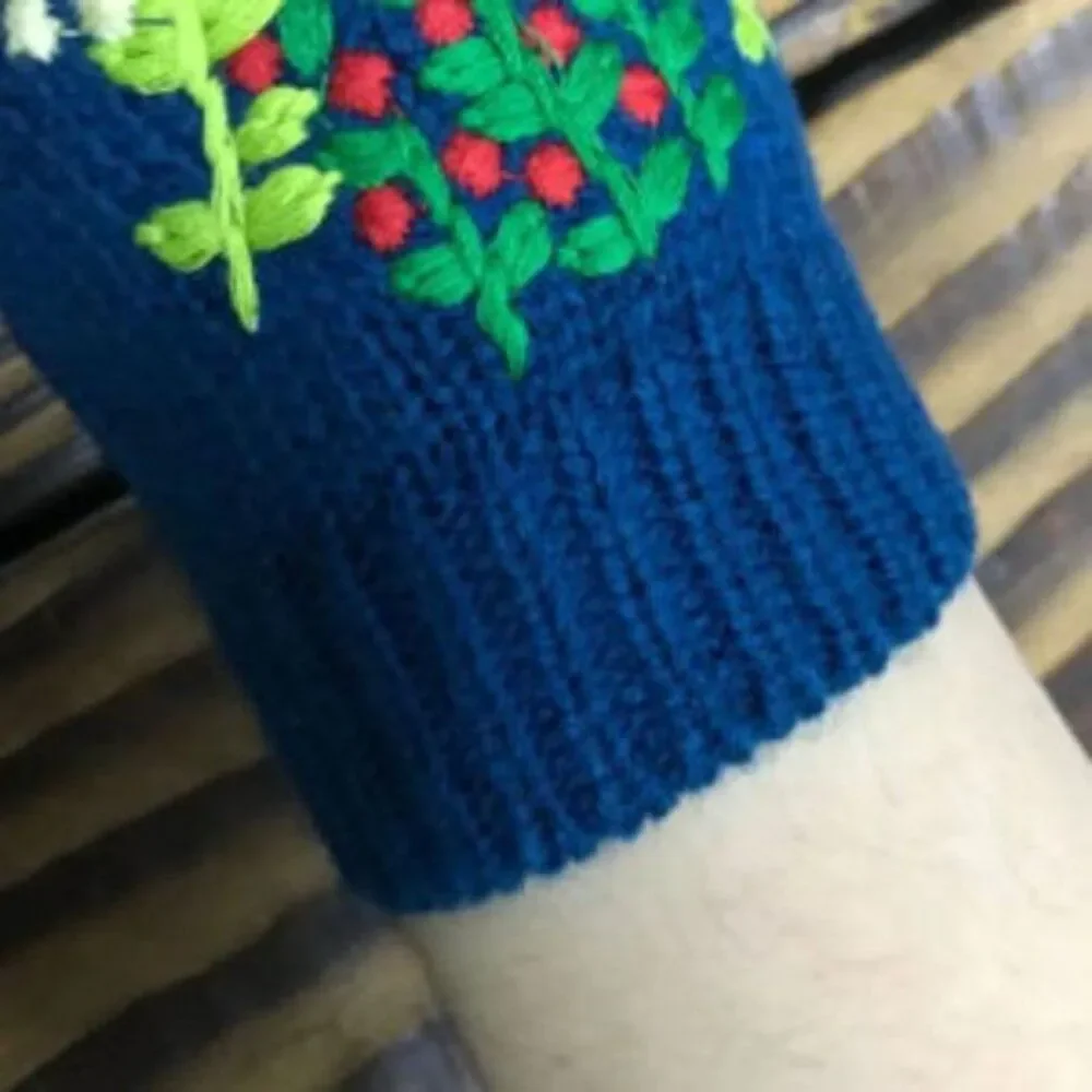 Winter Knit Gloves, Handmade Embroidery, Knitted Fox Gloves Arm Warmer Women